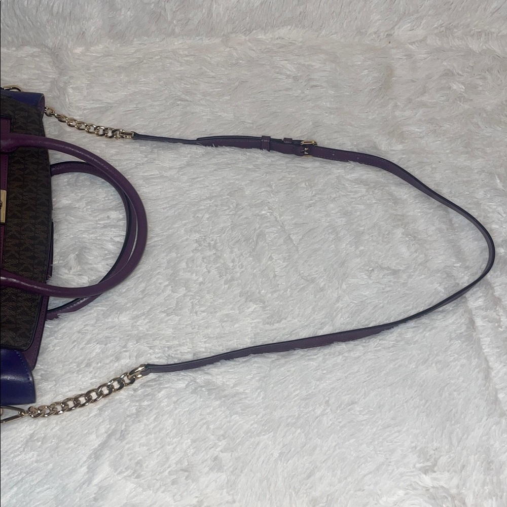 Michael Kors Hamilton Plum Violet Leather & Signature Monogram Canvas Satchel - Picture 10 of 17